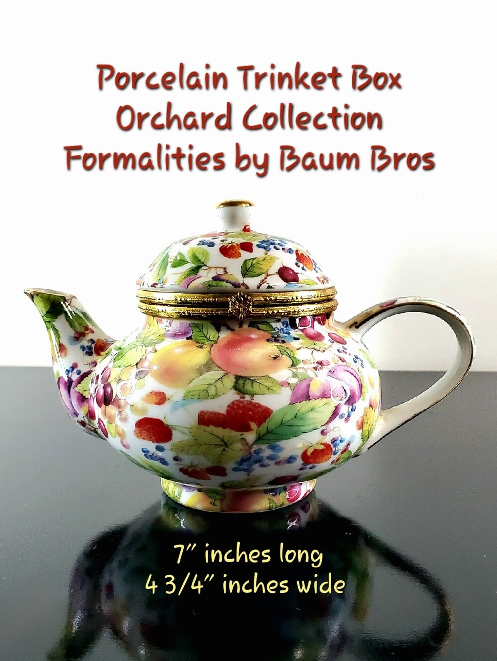 Porcelain Teapot 7" Trinket Box Orchard Collection Formalities by Baum Bros.